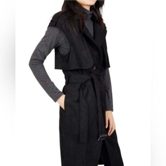 Laundry by Shelli Segal Faux Suede Gilet Jacket Sleeveless Epaulettes Green Sz S - Picture 3 of 16